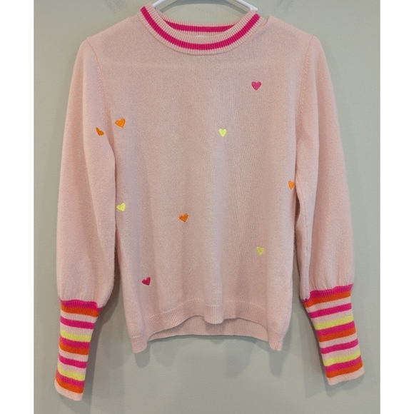 Brodie Cherry Blossom Mini Heart 100% Cashmere Sweater Size Small - Picture 8 of 8